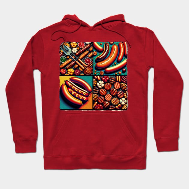 Sizzling Pop Art: Bratwurst & Sausage Extravaganza - Culinary Art Hoodie by PawPopArt